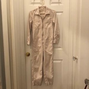 Madewell zip-front cropped coverall jumpsuit - light dusty rose - size xs